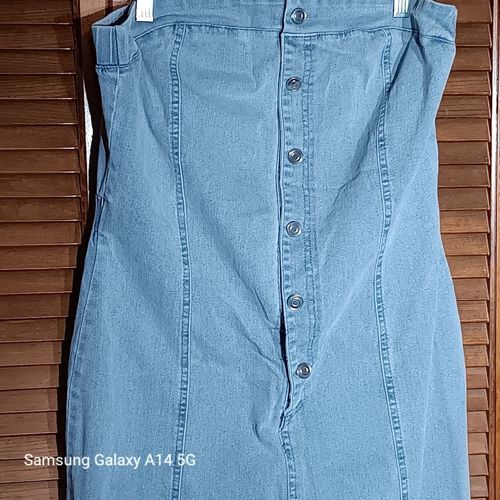Womens Denim Jumpsuit Light Wash Blue Button Front Wide Leg Utility XL 19x40x31 - Picture 2 of 10